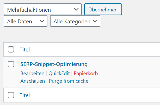 Wordpress Beitrag bzw. Seite löschen